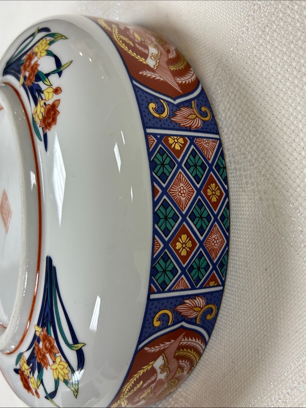 Decorative Floral Porcelain Bowl with Gold Trim image 5